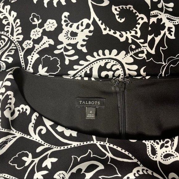 Talbots Paisley Print Shift Dress with Bell Sleeves Black & White 4 Small - Picture 11 of 12